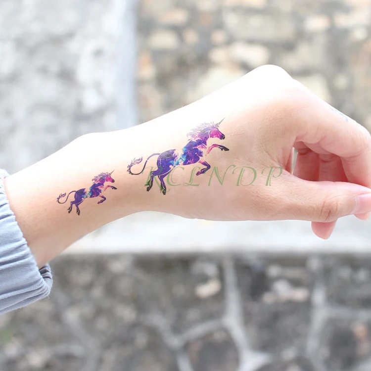 

Waterproof Temporary Tattoo Sticker Unicorn Horse Fake Tatto Flash Tatoo Tatouage Neck Wrist Hand Foot For Girl Men Women