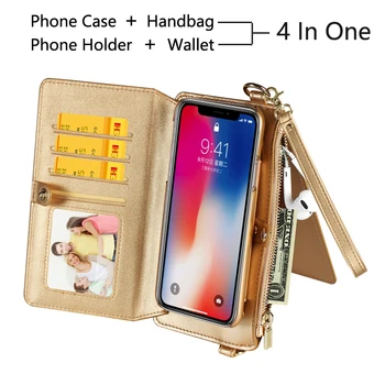

Fashion Wallet Bag for Credit Cards Phone Case Cover Crossbody with Strap for iPhone XR XS MAX X 6S 6 8 7 Plus Case Samsung S9