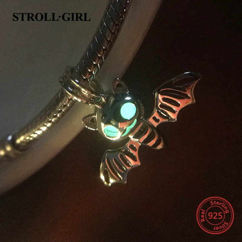 StrollGirl Серебро 925 Подвески милые животные bat светящиеся Бусины Европейский подвеска ювелирный браслет сделай сам делает женщин подарок