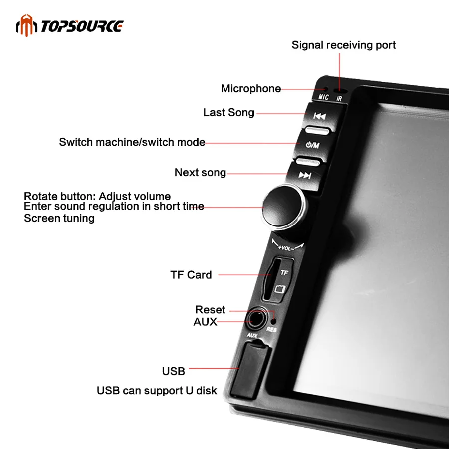 Автомагнитола TOPSOURCE 7018B 2 Din 7 &quotHD сенсорный экран Аудио Стерео Bluetooth видео MP5