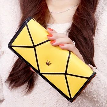 

Women Long Geometric Pattern Purse Tri-fold Wallet Card Holder PU Leather Hasp Cash Coin Handbag AB@W3