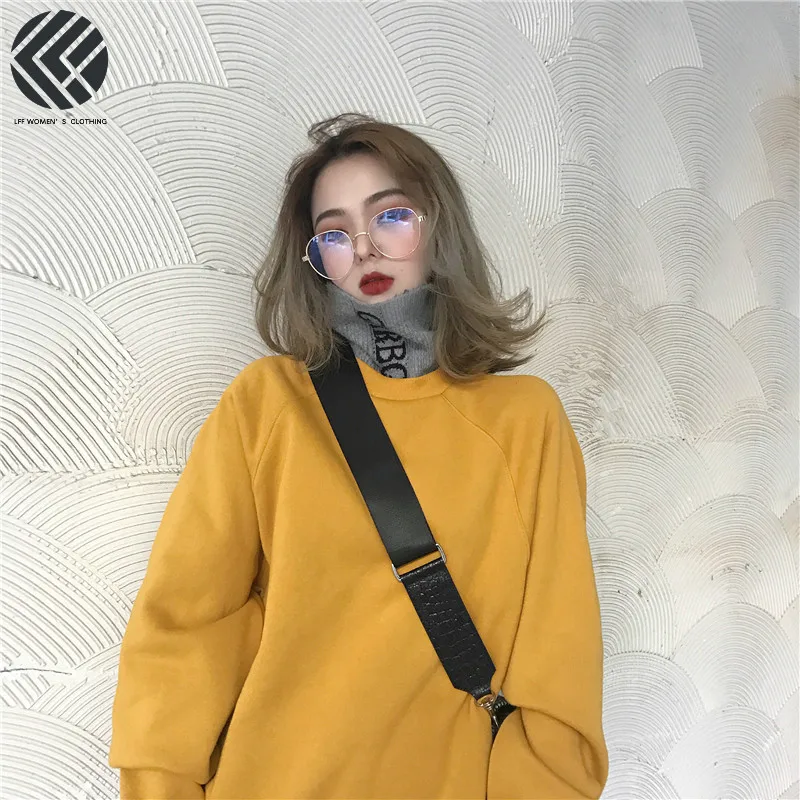 

LFF Harajuku Hoodie Women Autumn Winter Knit High Collar Color Blocking Fake Two-Piece Chic Loose Plus Cashmere Letters Hoodies