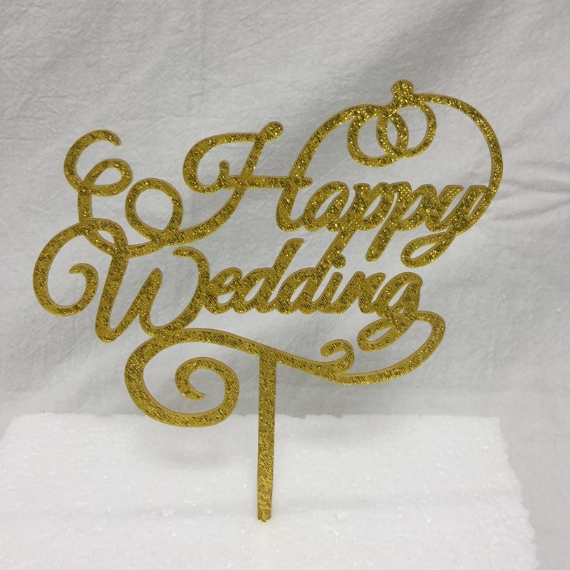 1pcs happy wedding cake toppers gold silver black acrylic cake decoration wedding banner supplier (3)