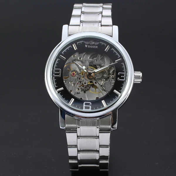 

WINNER Full Metal Dress Skeleton Perspective Gear Mechanical Wrist Watch Fashion Automatic Business Hombre Mechanical Watch