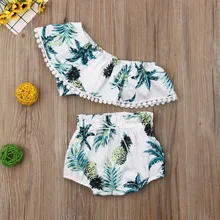 Ropa para niñas pequeñas, tops cortos con estampado de piña + bragas, conjunto de ropa de verano de 2 uds