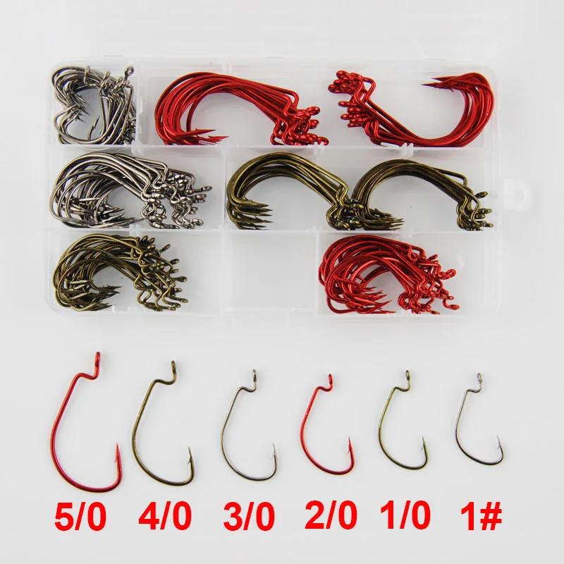 Hyaena 150pcs 7316 High Carbon Steel Fishing Hooks Offset Jig 2X Worm Big Fishing Hook Set With Box Size 1 1/0 2/0 3/0 4/0 5/0