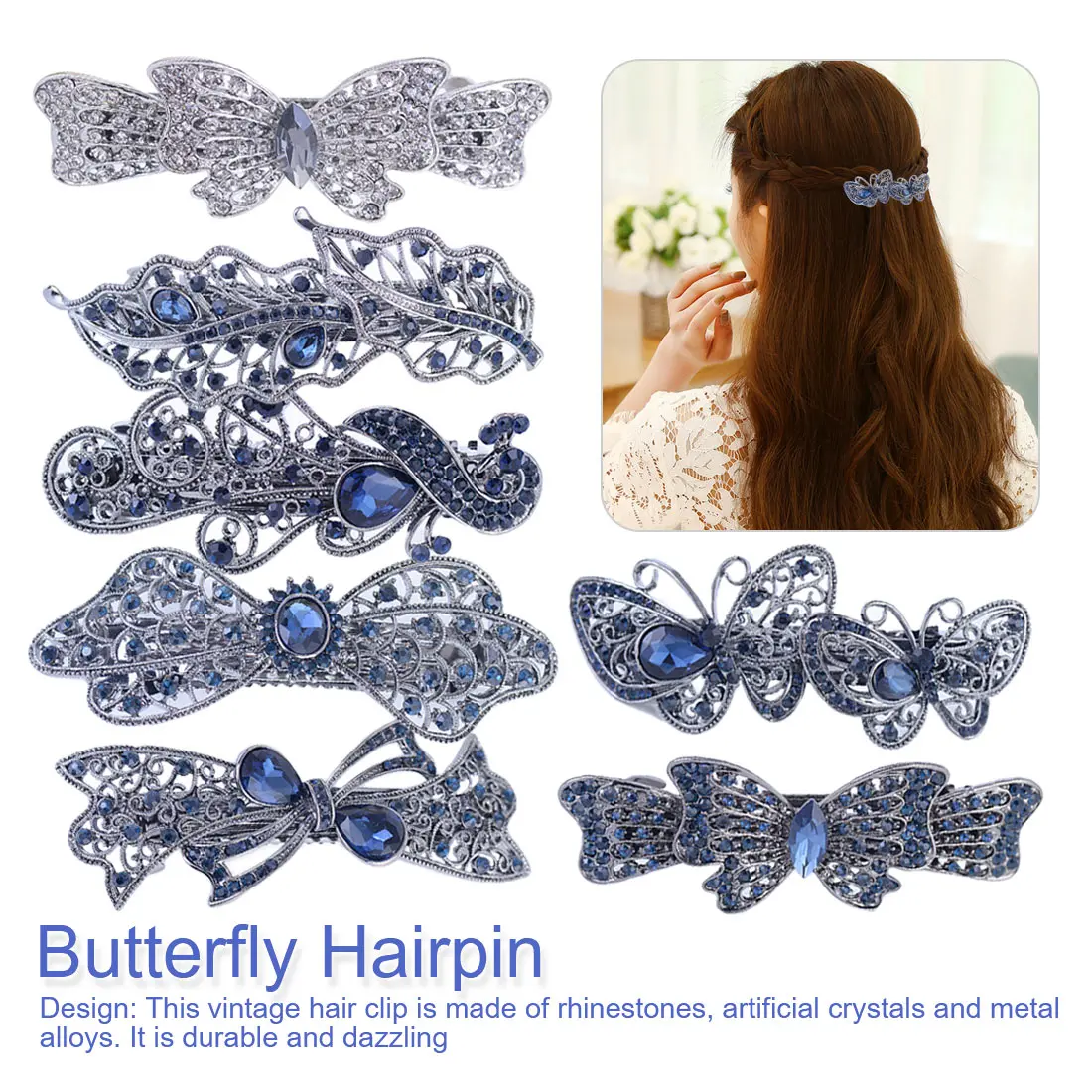 

Characteristic Hot Sale Hair Clips Girls Vintage Crystal Butterfly Hairpins Shiny Rhinestone For Women Girls Flower Hair Clip
