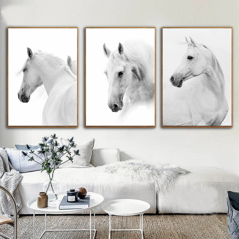 

Nordic Home Decoration Style Canvas Painting White Horse Animals Art Printing Living Room Poster Modern Minimalist Wall Pictures