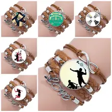 Vintage Badminton Glass Cabochon Maxi multicapa negro/marrón pulsera de cuero brazalete joyería para Mujeres Hombres fiesta