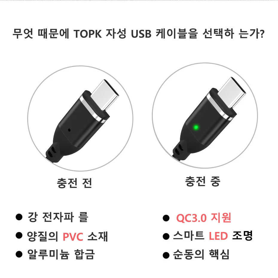 TOPK 3A سريع شحن كابل مغناطيسي ، الهاتف المحمول المصغّر usb كابل و USB نوع C كابل ل فون سامسونج Xiaomi هواوي HTC LG