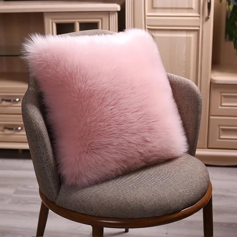 

Artificial Wool Fur Sheepskin Cushion Cover Hairy Faux Plain Fluffy Soft Throw Pillowcase Washable Square Solid Pillow Case