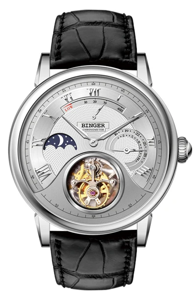 Швейцарские часы BINGER, мужские брендовые роскошные механические часы с автоматическим перемещением чайки, мужские часы с турбийоном, сапфиром, аллигатором - Цвет: 80801-1