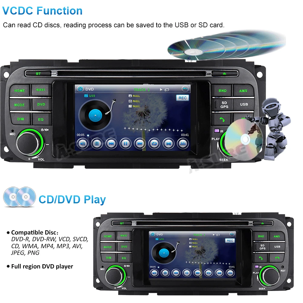 Flash Deal A-Sure 4.3 Inch Android Car Auto Radio DVD Stereo GPS Navigation For Jeep Grand Cherokee Wrangler Sebring 2002-2006 16G ROM OBD 3