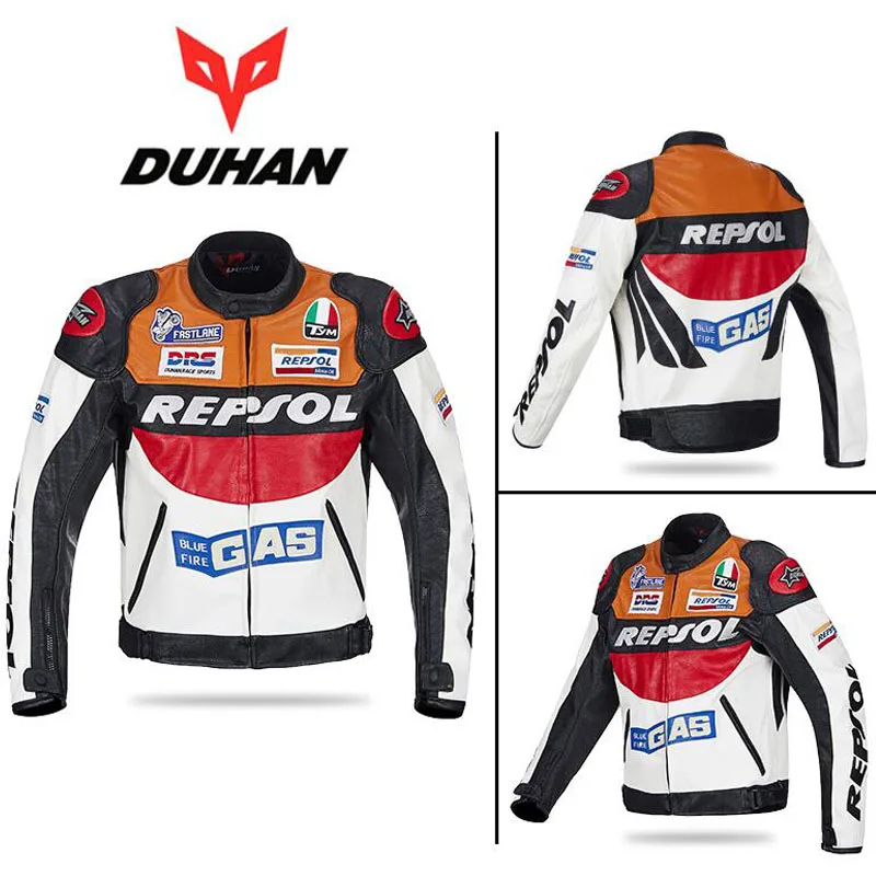 Модные DUHAN moto Racing куртки moto rbike GP REPSOL moto rcycle кожаная куртка для верховой езды полиуретановая кожа оранжевый синий