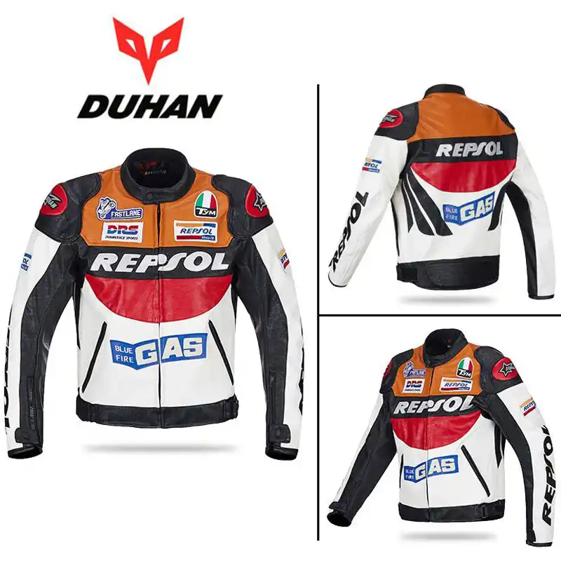 2017 модные DUHAN moto Racing куртки moto rbike GP REPSOL moto rcycle кожаная куртка для верховой езды полиуретановая кожа оранжевый синий - изображение