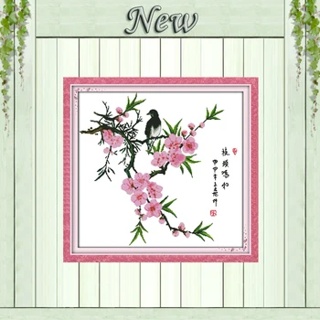 

Peach blossom Bird and flowers Decor painting Counted Print on canvas DMC 11CT 14CT Cross Stitch kits Needlework Sets embroidery