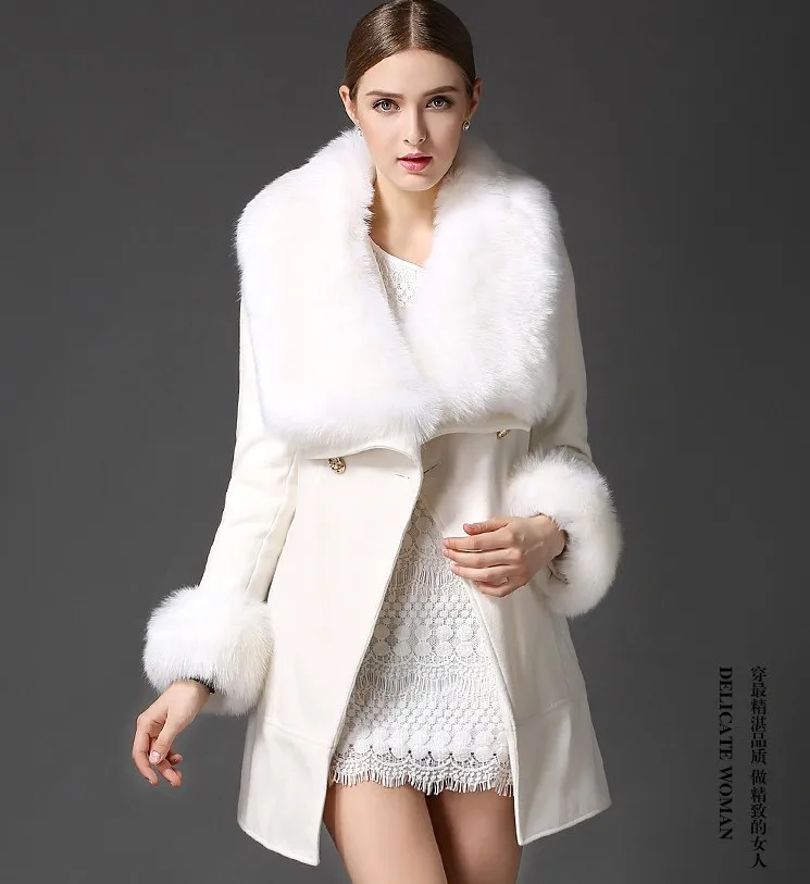 Woman Autumn Winter Outerwear Long Wool Jacket Trench Coat Fur Collar 4 ...