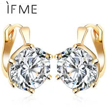 IF ME, модные женские серьги-гвоздики с кристаллами, золотой цвет, кубический цирконий, CZ геометрические массивные большие серьги для невесты