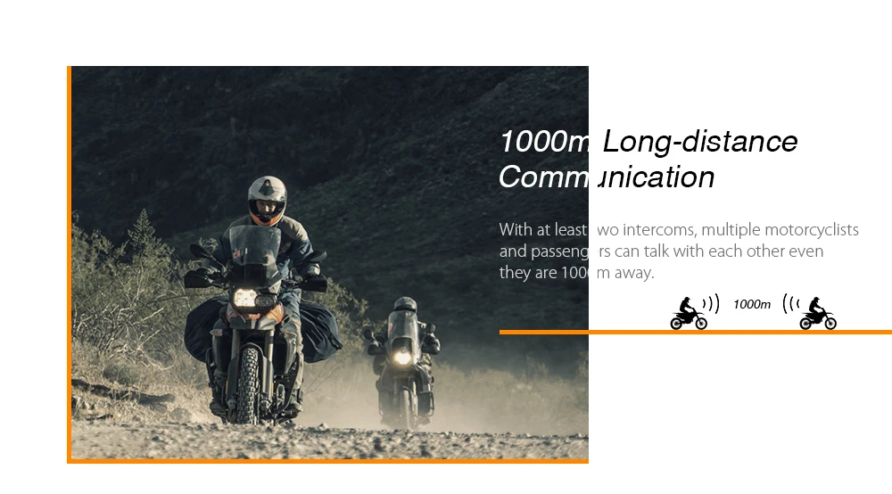 BT-S2 1000m Bluetooth Headset Motorcycle Intercom Auto Answer FM Radio Interphone with 300 Hours Long Standby