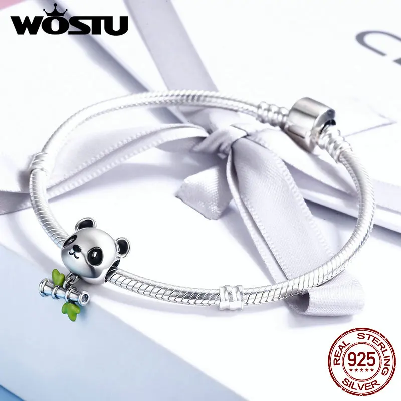 WOSTU Real 925 Sterling Silver Lovely Panda & Bamboo Beads Charm Fit Original Charm Bracelet Sterling Silver Jewelry FIC325