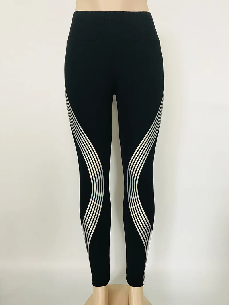 Светящиеся женские леггинсы для фитнеса с высокой талией эластичные леггинсы дышащие быстросохнущие черные тренировочные брюки женские