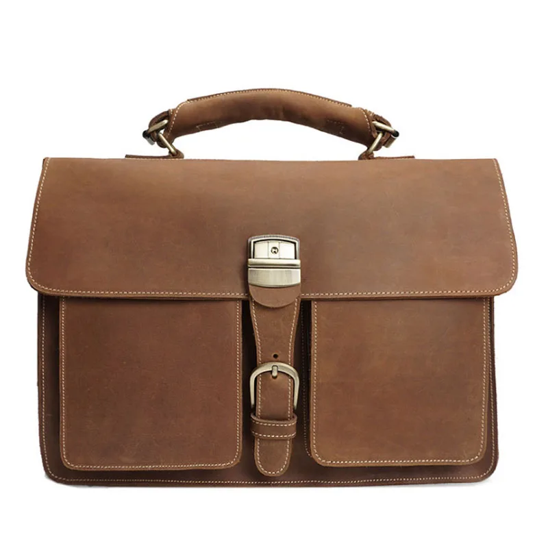 

High Quality Men Crazy Horse Genuine Leather Briefcases Vintage 15 Inch Laptop Messenger Shoulder Crossbody Bag for Man MF7164