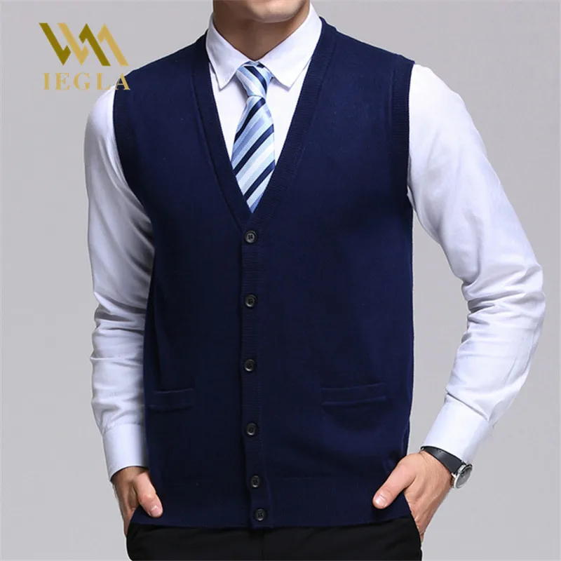 

Sweater Men Autumn Winter Cashmere Classic Vest Sleeveless Sweaters Solid Color V-Neck Wool Cardigans Men Jersey Hombre
