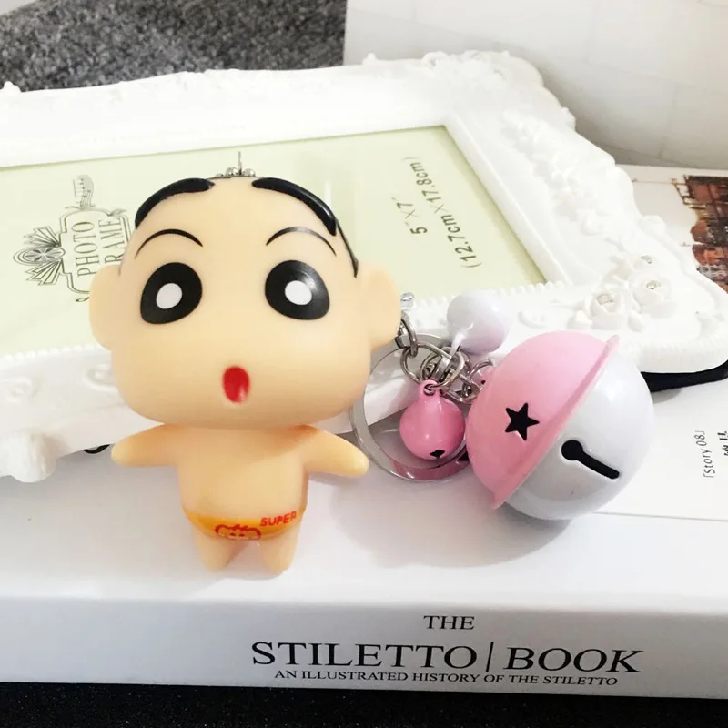 

Anime Crayon Keychain With Bell Key Ring Bikini Crayon Shin Chan Key Chains Holder Anime Collection Keyring