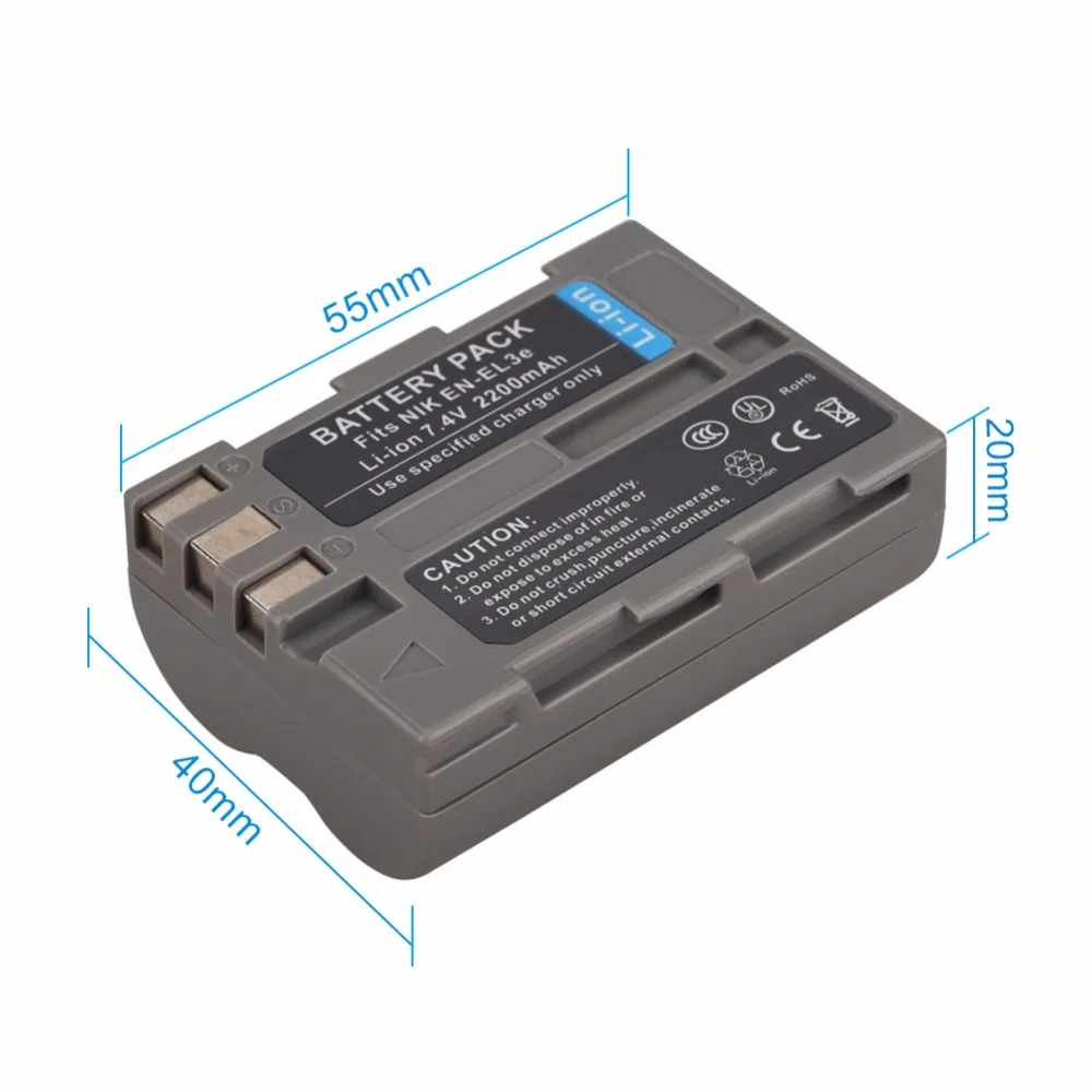 

7.4V 2200mAh ENEL3E Rechargeable Camera Battery for Nikon D90 D80 D300 D300s D700 D200 D70 D50 D70s D100 SLR Replacement Bateria