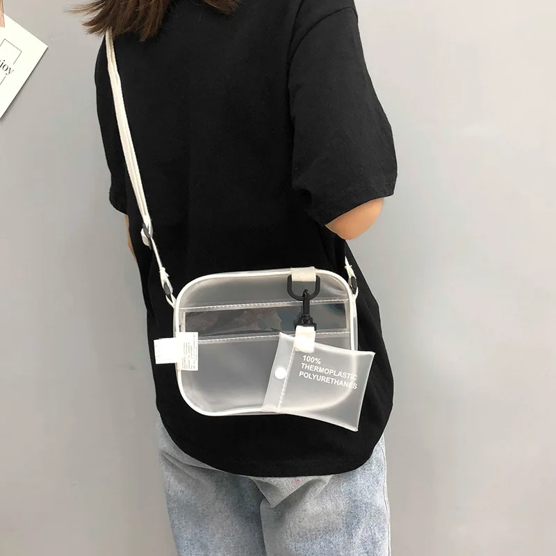 Causual PVC شفافة واضحة امرأة Crossbody أكياس حقيبة كتف حقيبة يد أكياس الهاتف مع حامل بطاقة صغيرة هلام واسعة الأشرطة رفرف