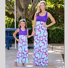 Highwaist Mother Daughter Dresses Family Look Mommy and Me Clothes Mom Mum and Daughter Print Dress Clothing Matching Outfits family matching outfits mom mommy and me clothes print black and white splice mother daughter dresses family clothing plus size