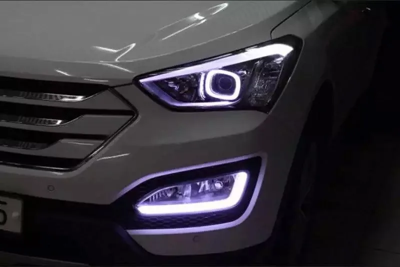 Светодиодный дневной ходовой светильник DRL для hyundai IX45 New santa fe 2013-15, аксессуары для парковки, чисто белый, с желтым поворотом светильник