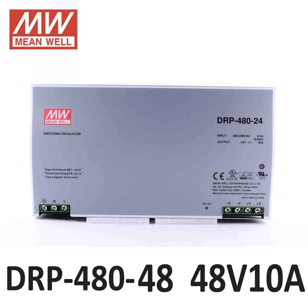 MEANWELL din-рейка импульсного источника питания DRP-480 10A 48 V Промышленный 480 W 24 DIN Rail