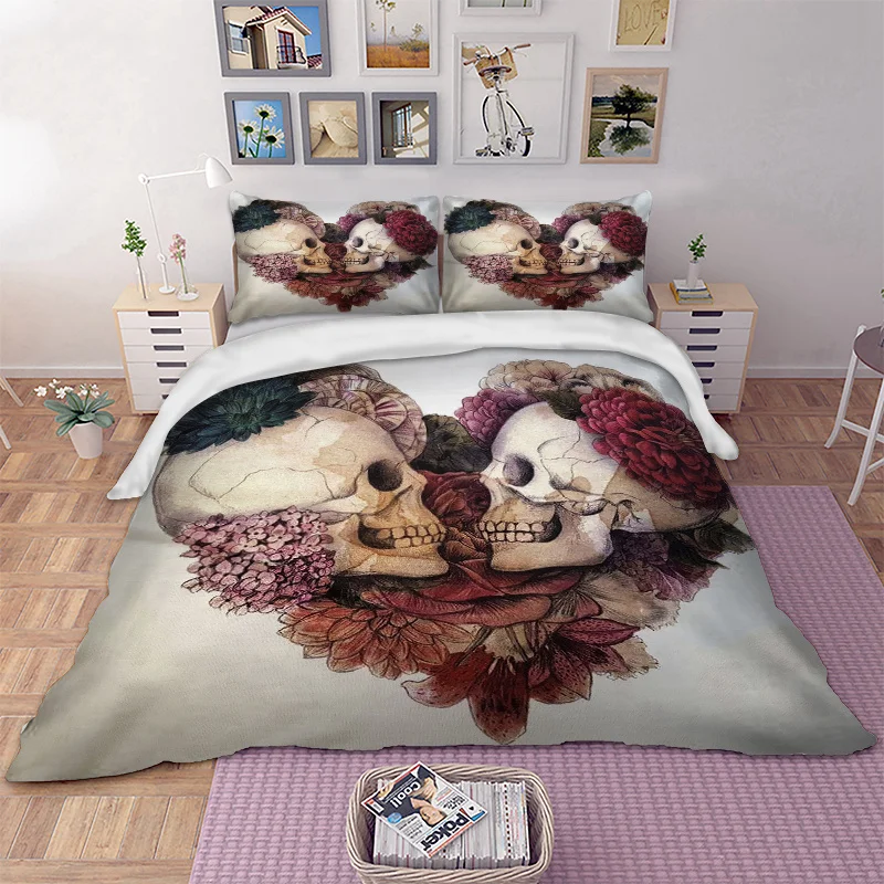 

Gothic Skull lover Bedding Set Twin Full Queen King Double Size Duvet Cover set Quilt Cover Pillow Cases Floral Bed linen set