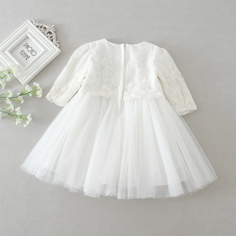 Белые торжественные платья с длинными рукавами для маленьких девочек, праздничные свадебные платья принцессы для маленьких девочек, наряд для крещения