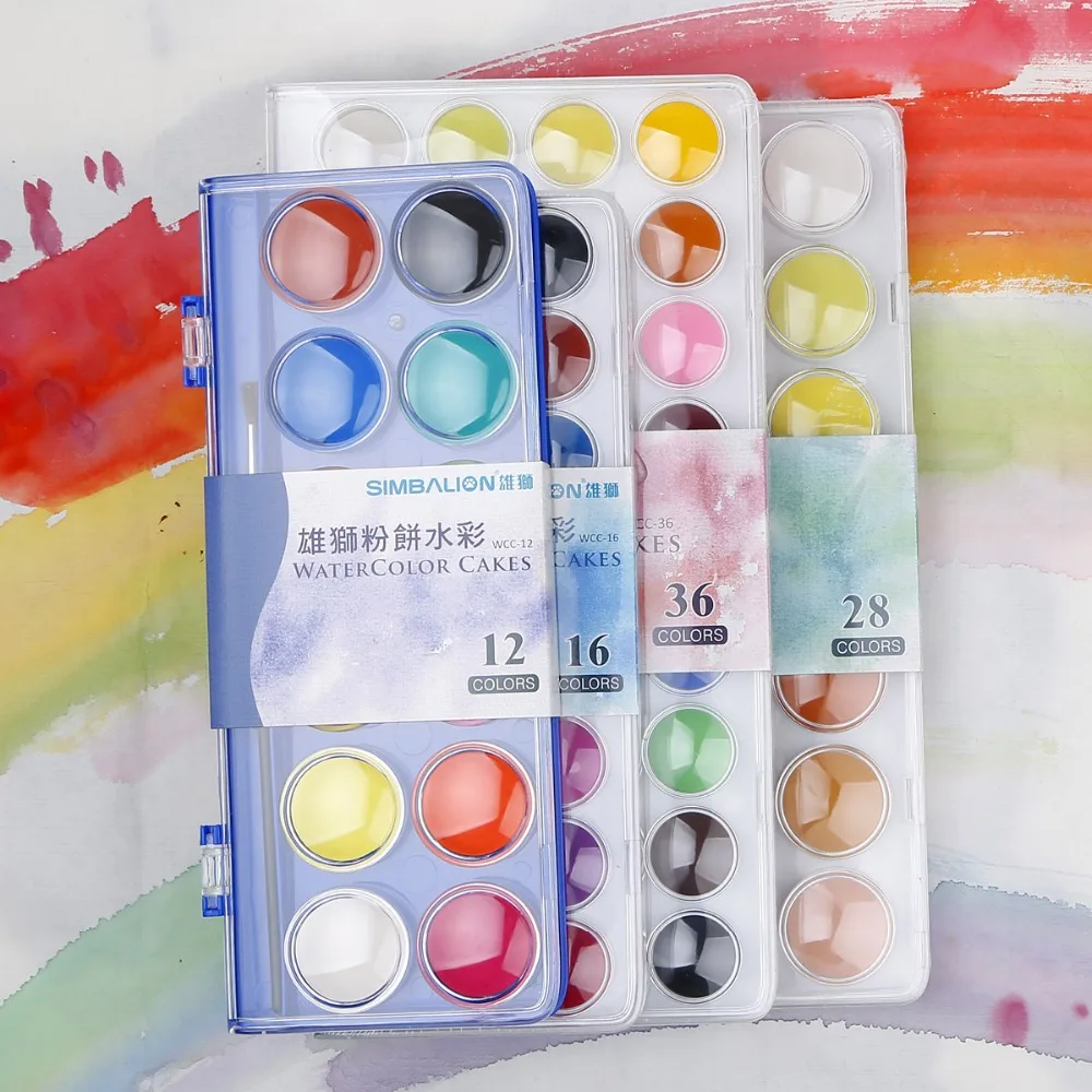 

Simbalion 12/16/28/36 Colors Set Watercolor Cakes Solid WaterColor Portable Sets solid watercolors paints Art Supply