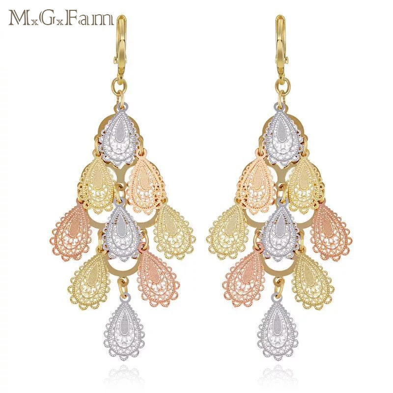 

M.G.Fam Fashion Bohemia Creative Peacock Tail Earrings Drop Jewelry Women Mix GoldPlated (Rose+White+14 k Light Gold Color)