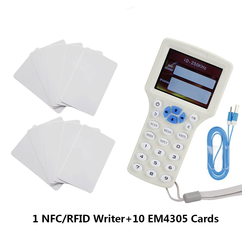 RFID карточка копировальный считыватель писатель Дубликатор английский 10 Частота программист ID IC карты+ 5 шт. ID карты и брелок+ 5 шт. UID карты - Цвет: 08cd-105200c