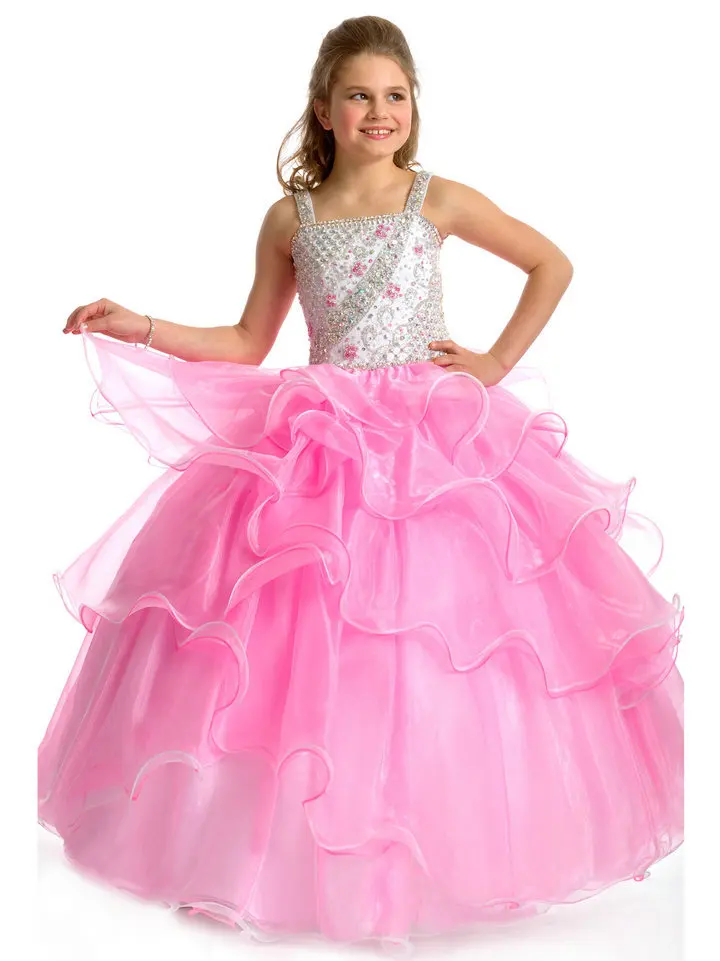 Ball Gown Perfect Angels Pageant Dress White and Pink Flower Girl Dresses 2015 Beaded Ruffles Vestido Daminha Casamento HF44 | Свадьбы и