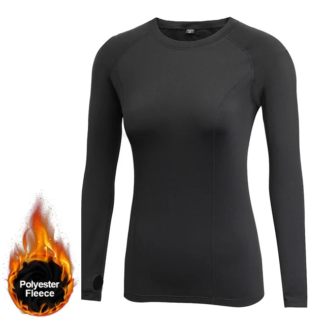 New Winter Women Compression Long Sleeve T Shirts Thermal Fleece
