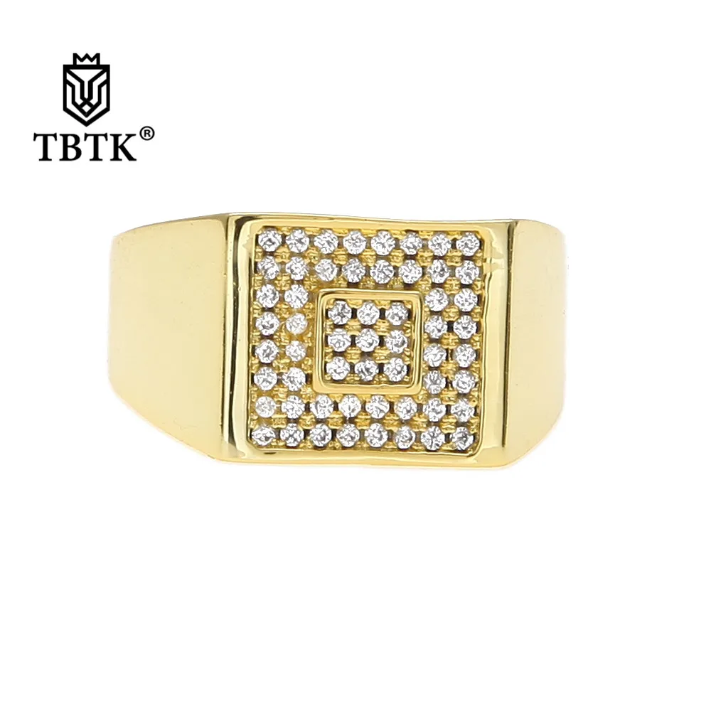 buy TBTK Double Square Shape Ring Gold Silver Punk Cocktail Ring Paved Clear Bling Rhinestones Luxury Ring Charm Men Jewelry Trendy