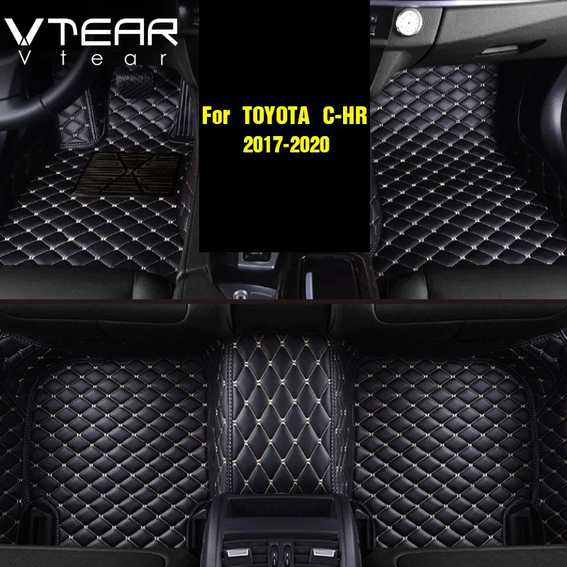 

Vtear For TOYOTA C-HR CHR 2017 2018 2019 Leather Floor Mats Carpets interior pad waterproof rugs accessory products car-styling