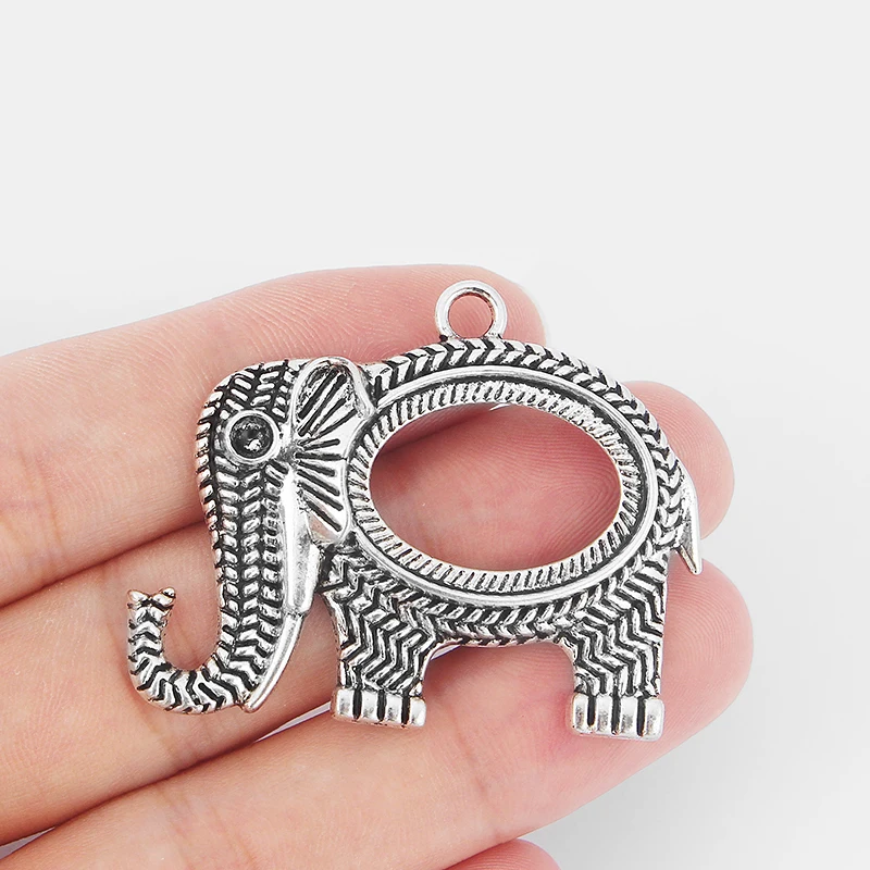 

5pcs Antique Silver Animal Ripple Elephant Pendant 18*25mm Blank Cabochon Tray Setting Charms DIY Jewelry Making Findings