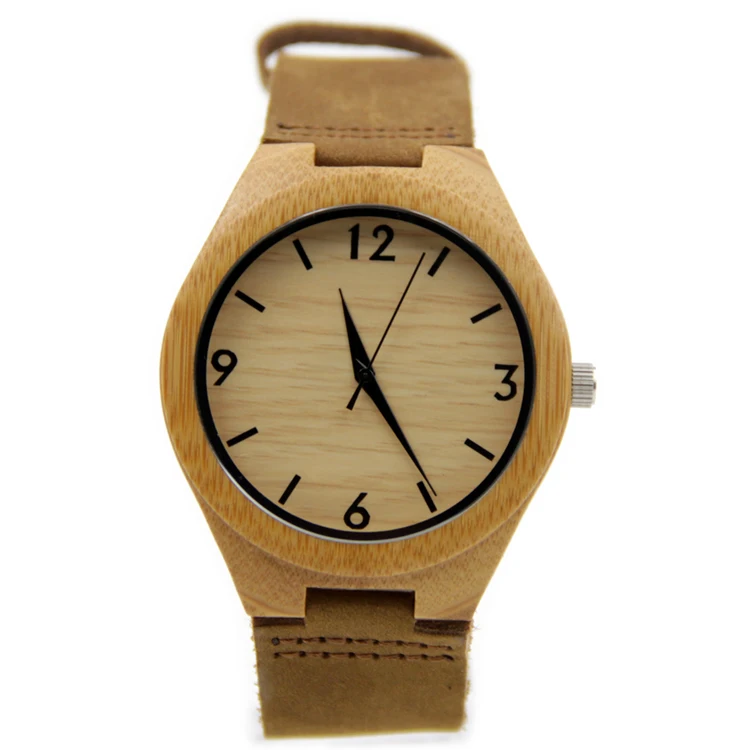 Women Men s Fashion Bamboo Wood japan movement Watch with Genuine Leather Watchband For Lover s