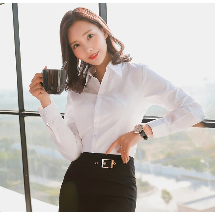 Women Blouse Long Sleeve Shirts Striped/Solid Color Ladies Office Shirts White Slim-fit Female Formal Social Blouses Tops Blusas off the shoulder shirts & tops