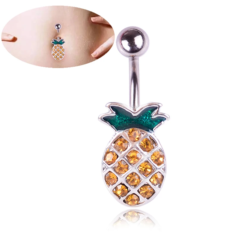 

Pineapple Steel Navel Rings Crystal Belly Button Ring Bar Body Piercing Jewelry for Women