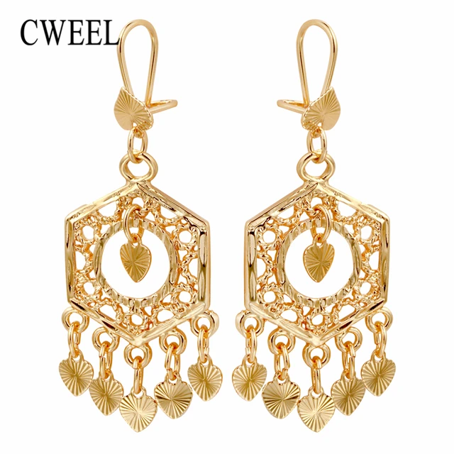 Cweel Long Drop Earrings Jewelry For Women Bohemian Gold Color Cweel Long Drop Earrings Jewelry For Women Bohemian Gold Color Tel Boho Bridal Wedding Party