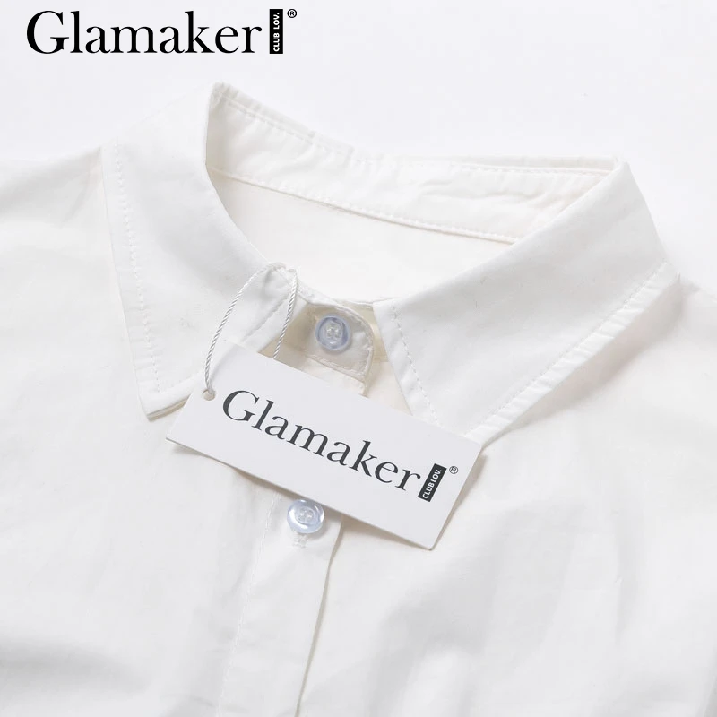 Glamaker, белое мини-платье с рукавом летучая мышь, Женская Офисная плиссированная блузка, платье-рубашка, Осеннее приталенное Элегантное короткое платье с высокой талией