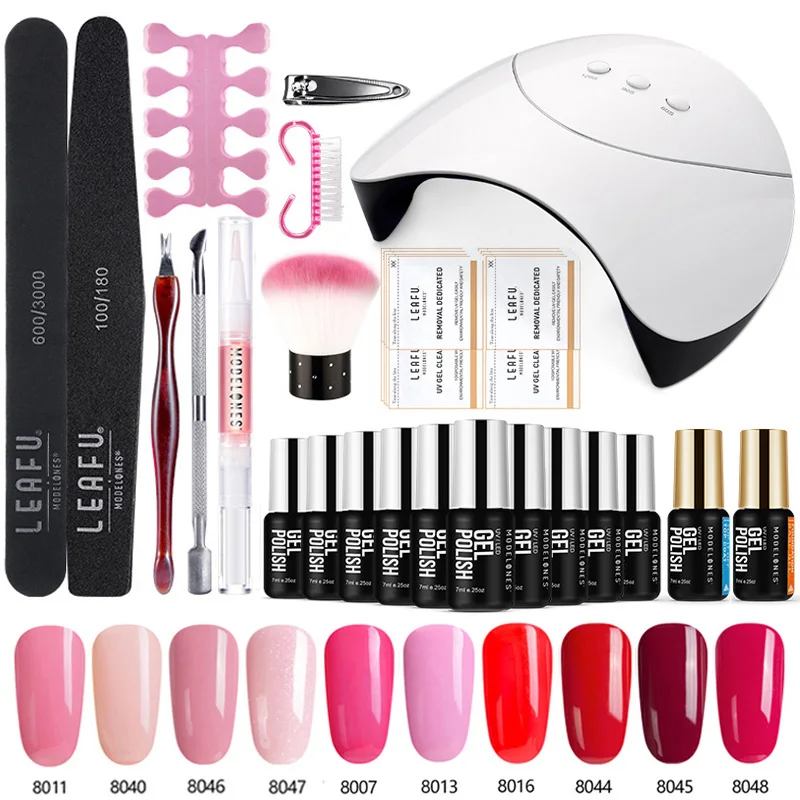 Modelones 24 шт./лот УФ-лампа для ногтей Гель-лак для ногтей набор инструментов для дизайна ногтей замачивающийся светодиодный Гель-лак для нейл-арта Гибридный гель-эмаль наборы