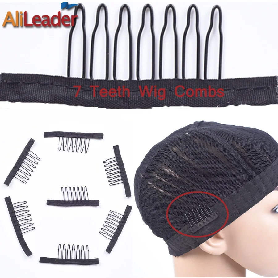 

Good Quality 12pc/lot Back wig Comb for making Wig For Clip in Human Hair Extensions 7-teeth Hair Extension Snap Metal Clips